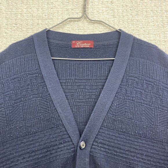 VTG Sweater Men M Blue Cooper Wool Blend Cardigan Grandpa Button 90s Canada Made - Picture 2 of 16